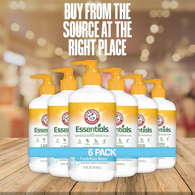 Arm & Hammer 6 Pack Liquid Hand Soap for Skin Cleaning - Cleanser for Kitchen & Bathroom with Fresh Rain Water Scent - Natural Hand Soap Cleanses, Softens 14 FL Oz (414ml)