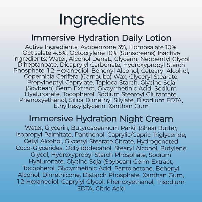 Eucerin Face Immersive Hydration Daily Face Lotion with SPF 30 (2.5 Fl Oz) Bottle + Night Cream with Hyaluronic Acid (2.5 Fl Oz), Skin Care Gifts for Mom