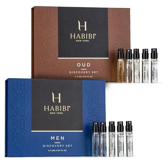 H HABIBI Men's Perfume & Oud Perfume Sample Sets - Cologne for Men, Men's Cologne Sampler,10 Mini Sprays (2 mL Each), Made in USA
