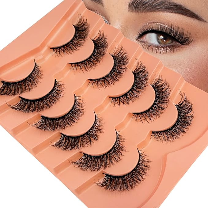 Cat Eye Lashes False Eyelashes Natural Look NINGLASH Wispy Lashes, Fake Eyelash 14mm Faux Mink Lashes Strips Eyelash 7 Pairs Natural Lash Pack