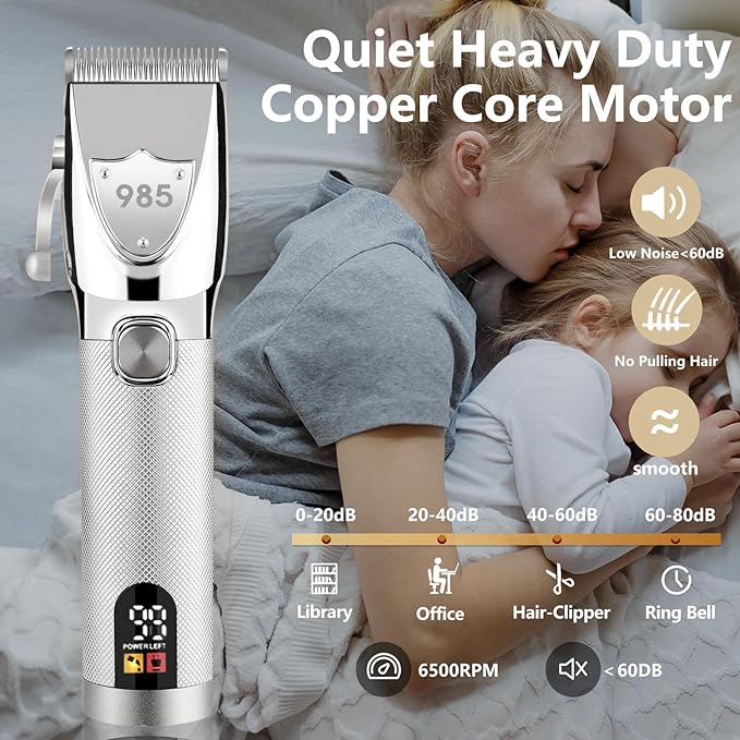 Professional Hair Clippers for Men, Electric Cordless Clippers and Trimmers Set, Nose Hair Beard Trimmer, Hair Cutting Barber Clippers with Guards, T Liners Edgers Clippers for Mens (Silver)