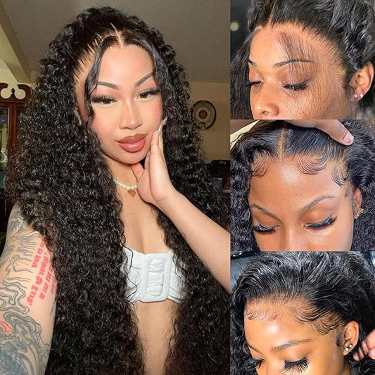 28 Inch Deep Wave Lace Front Wigs Human Hair 180% Density HD Transparent Glueless Curly Wig Human hair Pre Plucked with Baby Hair Deep Wave Wig 13x6 Lace Frontal Wigs for Women Human Hair