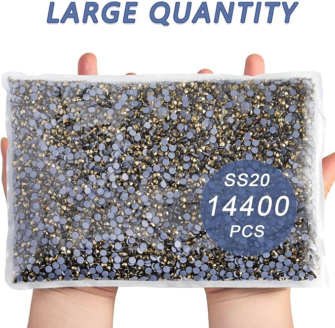 Beadsland Hotfix Rhinestones Bulk, 14400PCS Crystal Hot Fix Rhinestones for Crafts Clothes DIY Decoration, Aurum, SS20, 4.6-4.8mm