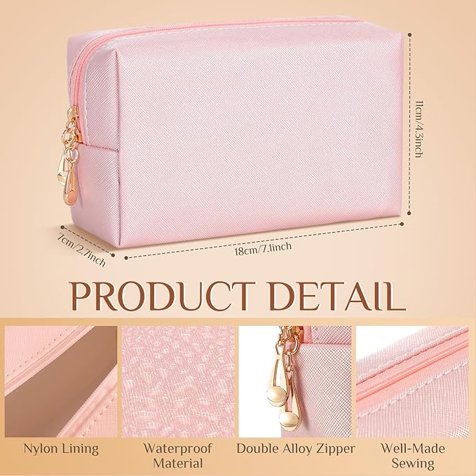 Sanwuta 9 Pcs Preppy Makeup Bag PU Leather Cosmetic Bag Makeup Pouch Plain Waterproof Toiletry Organizers for Traveling Preppy Travel Purse End of the Year Teacher Gifts Bulk(Pearl Color)