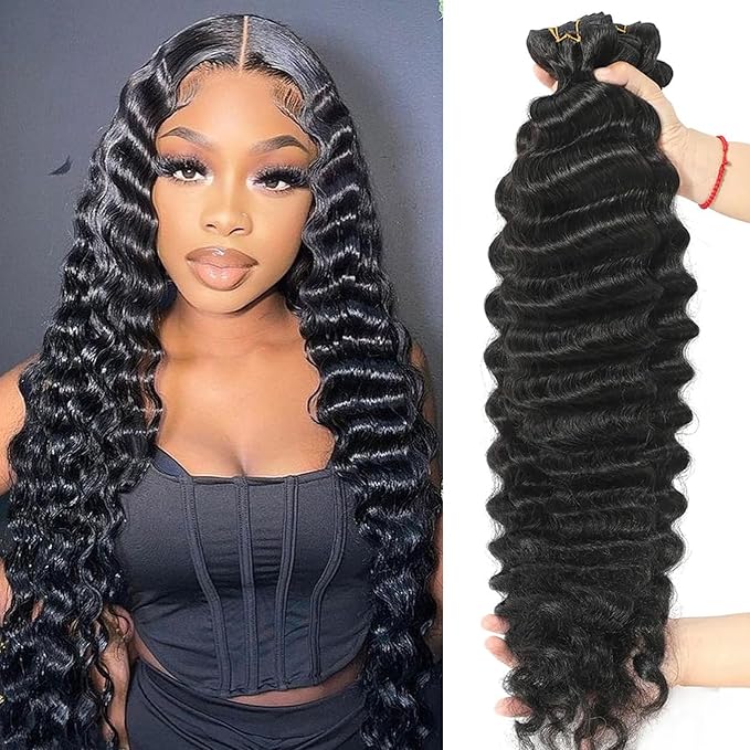 Loose Deep Wave Bundles Human Hair Virgin Human Hair Wavy Bundles 22 24 26 28 Inch Weave 4 Brazilian Bundles Long Human Hair Extensions Natural Black Color for Women