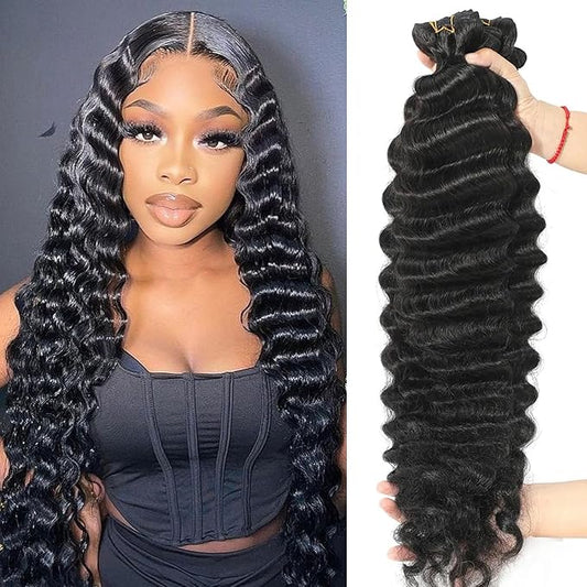 Loose Deep Wave Bundles Human Hair Virgin Human Hair Wavy Bundles 22 24 26 28 Inch Weave 4 Brazilian Bundles Long Human Hair Extensions Natural Black Color for Women