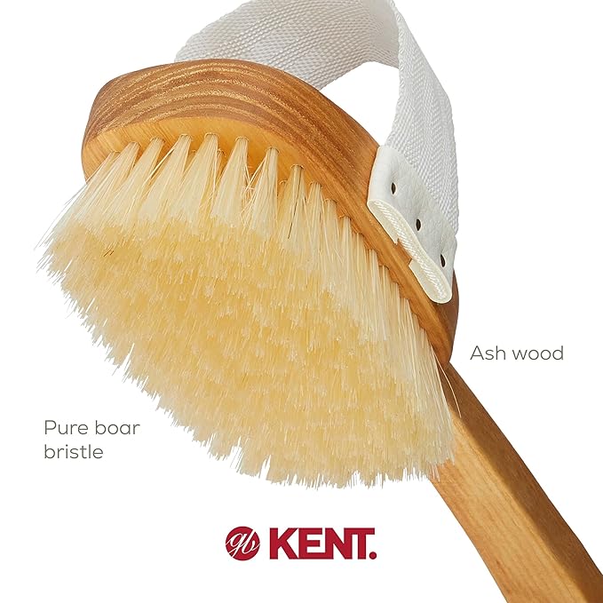 Kent FD3 Luxury Beechwood Body Scrubbing Exfoliating Bath/Shower Brush with 100% Pure White Bristle. Long Handle with Detachable Head, Wet/Dry Back and Skin Brushing, Body Exfoliator. Made in England