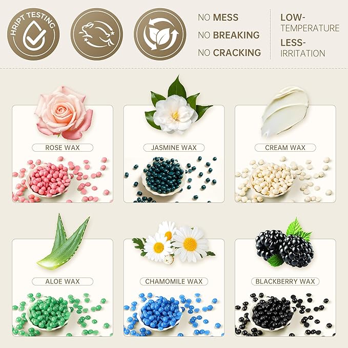 Lifestance Wax Beads Set - 6 Kinds of Hard Wax Beans with 44 Items, Perfect for Any Wax Warmers For Full Body, Bikini, Armpit, Underarm, Eyebrow, Face, Leg