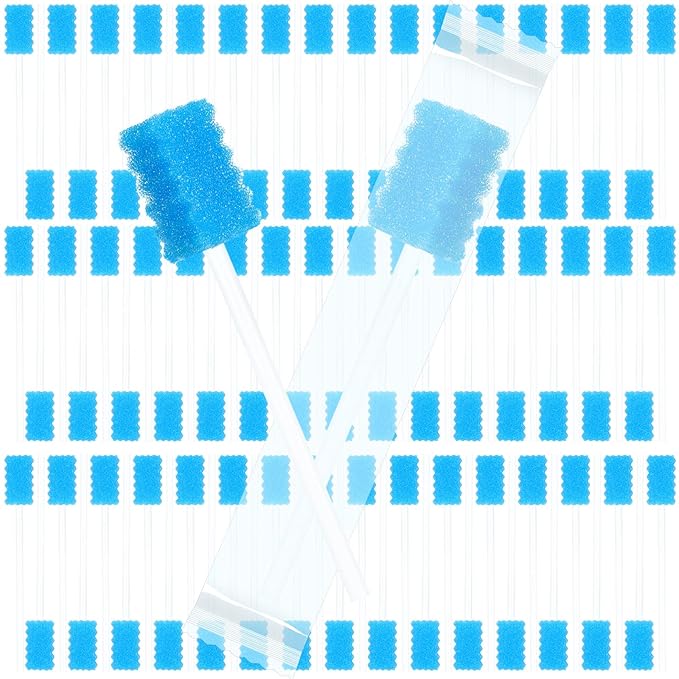 500 Pcs Disposable Oral Swabs for ElderlyToothbrush OralToothettes Oral Swabs Bulk Dental Swab Sticks 4.92" Sponge Individually Wrapped Care for Mouth(Blue)