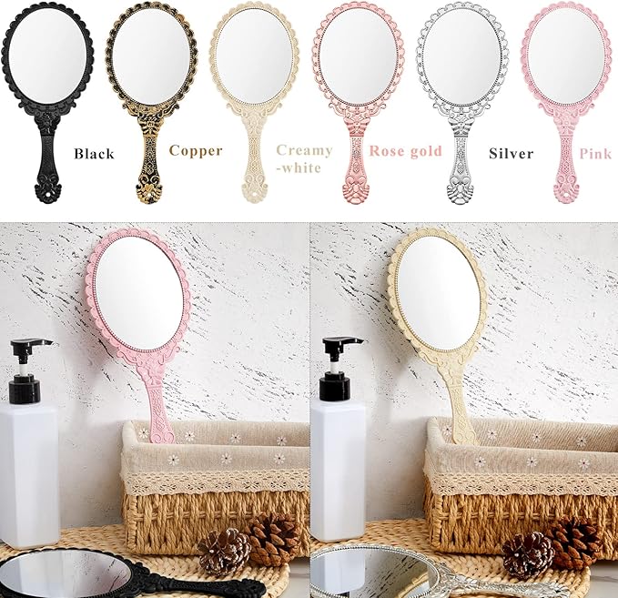 Qunclay 12 Pcs Vintage Handheld Mirror, 9.8" L x 4.5" W Small Colorful Embossed Portable Princess Mirror for Classroom Kids Princess Party Favors Travel