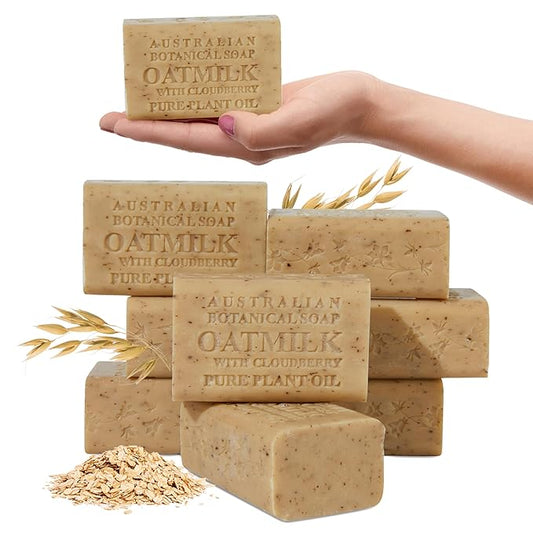 Australian Botanical Soap, 6.6 OZ, Oat Milk with Cloudberry, Triple Milled Bars made with a Natural Soap Base and Enriched with Organic Shea Butter, Pack of 8