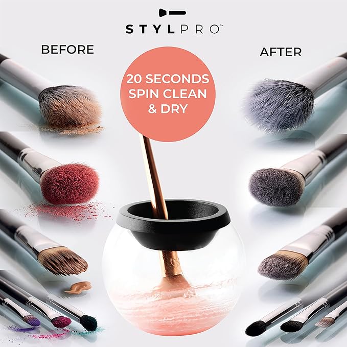 Stylideas Stylpro Original Makeup Brush Cleaner and Dryer - Clean and Dry Makeup Brushes in 30 Seconds - Removes Dirt, Pollutants, and Stains - 1 pc.