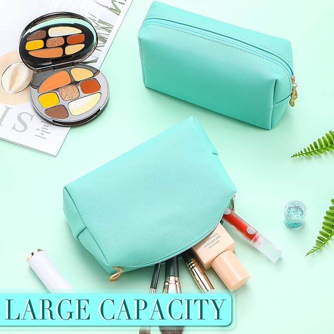 Sanwuta 9 Pcs Preppy Makeup Bag PU Leather Cosmetic Bag Makeup Pouch Plain Waterproof Toiletry Organizers for Traveling Preppy Travel Purse End of the Year Teacher Gifts Bulk(Green)