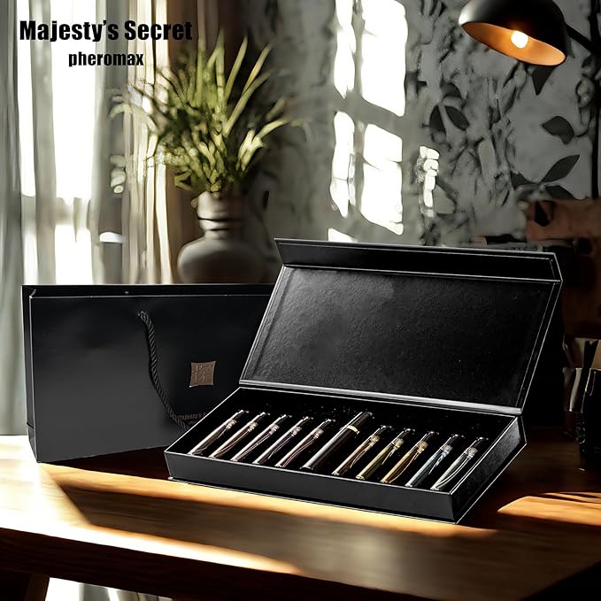 MAJESTY'S SECRET PHEROMAX Luxury Men's Cologne Sampler Sets (10 x 0.34 fl oz) – Mini Perfume Travel Set with Magnetic Cap & Gift Bag – 10 Unique Fragrances for Holidays,Beginners,Dating & Daily Use