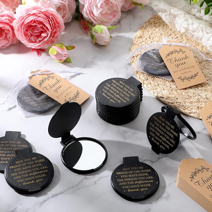 Wenqik 150 Pcs Employee Appreciation Gifts for Women Compact Mirror Bulk Thank You Gift for Staff Inspirational Compact Pocket Round Mirrors with Cards Organza Bags for Women Teacher Coworker
