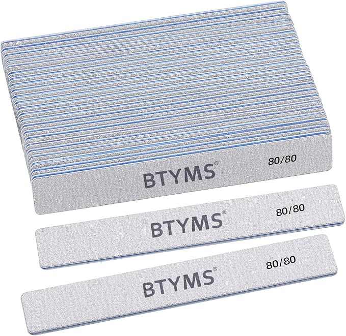 25 Count 80 Grit Rectangle Nail Files for Acrylic Nails, Reusable Buffering Files Double Sided Emery Boards for Nails