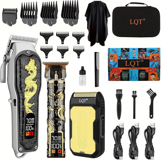 Hair Clippers 3-Piece Men's Professional Cordless Haircutting Set with LED Display, Trimmer, Shaver, Beard Clipper - Father's Day Gift