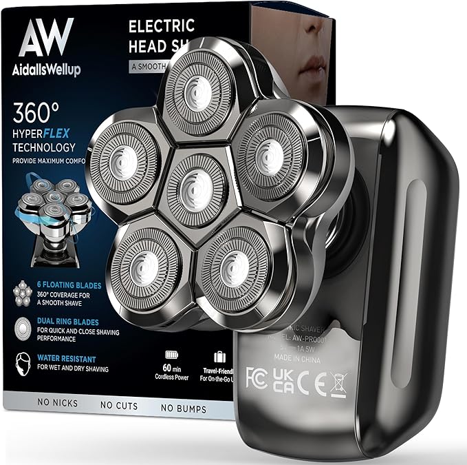 Electric Head Shaver for Bald Men: Waterproof Cordless Electric Razor for Bald Head & Hair Shaving, Close Shave, Skin-Friendly, 360° Full Coverage & Effortless Control, Easy to Clean, Wet & Dry Use