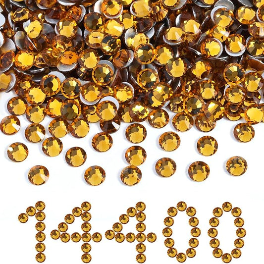 Beadsland Flatback Rhinestones Bulk,14400pcs Rhinestones for Nails Crafts Clothes DIY Decoration, Topaz, SS16, 3.8-4.0mm