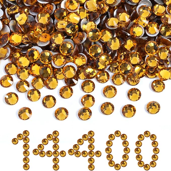 Beadsland Flatback Rhinestones Bulk,14400pcs Rhinestones for Nails Crafts Clothes DIY Decoration, Topaz, SS20, 4.6-4.8mm