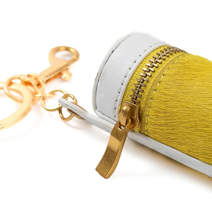 Cackatoo Genuine Leather Horsehair Lipstick Case with Keychain - Portable Travel Organizer for Lipstick and Chapstick - Stylish Key Chain Accessory for Women (Sallow/White)