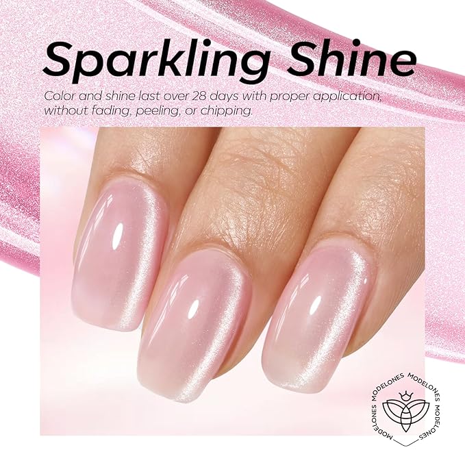 modelones Cat Eye Gel Nail Polish, 6 Colors Glitter Summer Pink Blue Green Blue Gel Polish Set with Magnet Sparkle Translucent Nail Gel Polish Kit Soak Off Led Nail Art Manicure Salon DIY Gifts