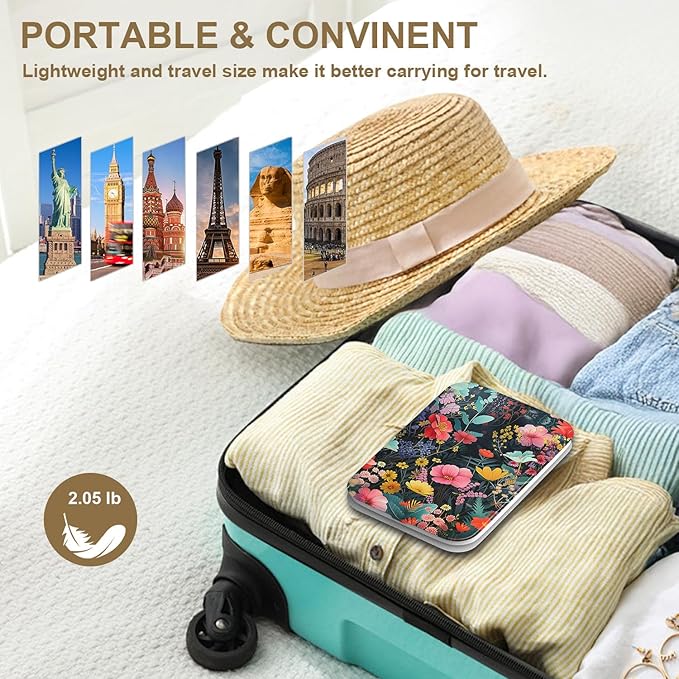 Mocado Travel Makeup Mirro with Lights, 360° Rotation Lighted Makeup Mirror, Portable Mirror with 10x Magnification, 3 Color Lightings, Dimmable Touch Screen, Tabletop Light up Mirror(Flower)