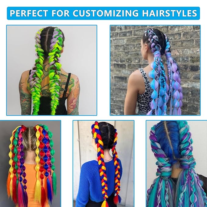 Colors Braiding Hair Pre stretched 28 Inches 3 Bundles Extensions Kanekalon Synthetic Hair Three Color Mix Diy Combinations, 1pur/3pur/lade blue