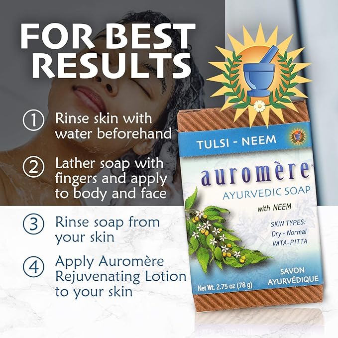 Auromere Ayurvedic Bar Soap, Tulsi Neem - Eco Friendly, Handmade, Vegan, Cruelty Free, Natural, Non GMO (2.75 oz), 5 pack