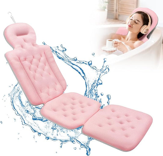 Full Body Bath Pillow, Luxury Bath Cushion with 192 Suction Cups, Bath Pillows for Tub for Head and Neck Support, with Laundry Bag Pink, 51" x 16"
