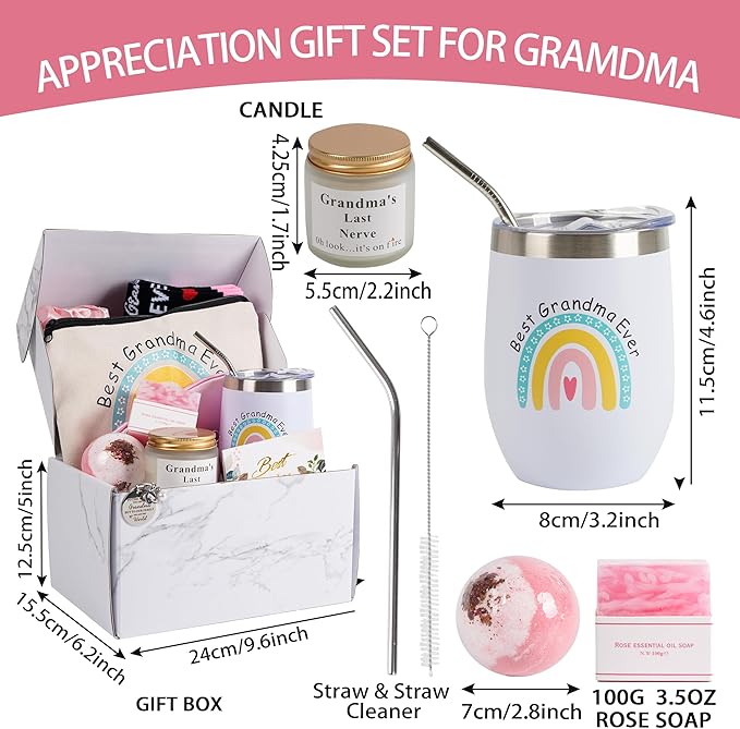 12 Pieces Grandma Gifts Box, Birthday Gifts for Grandma from Granddaughter Grandson,Nana Gifts Basket Grandma Birthday Gifts for Gigi Grandmother