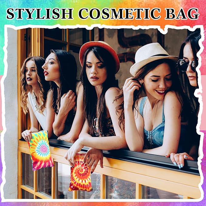 24 Pieces Makeup Bags Bulk Canvas Cosmetic Bags Purse Organizer Zipper Cosmetic Pouch Portable Travel Toiletry Pouch for Women Men Gifts, 7 x 4 Inch (Tie-dye)