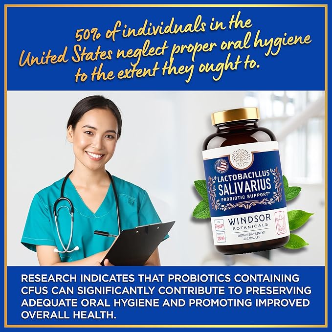 Lactobacillus Salivarius Probiotic - 24bn CFU L Salivarius Dental Probiotics for Teeth and Gums - Bad Breath Treatment for Adults, Immune Support, Digestive Health - 60 Oral Probiotic Capsules