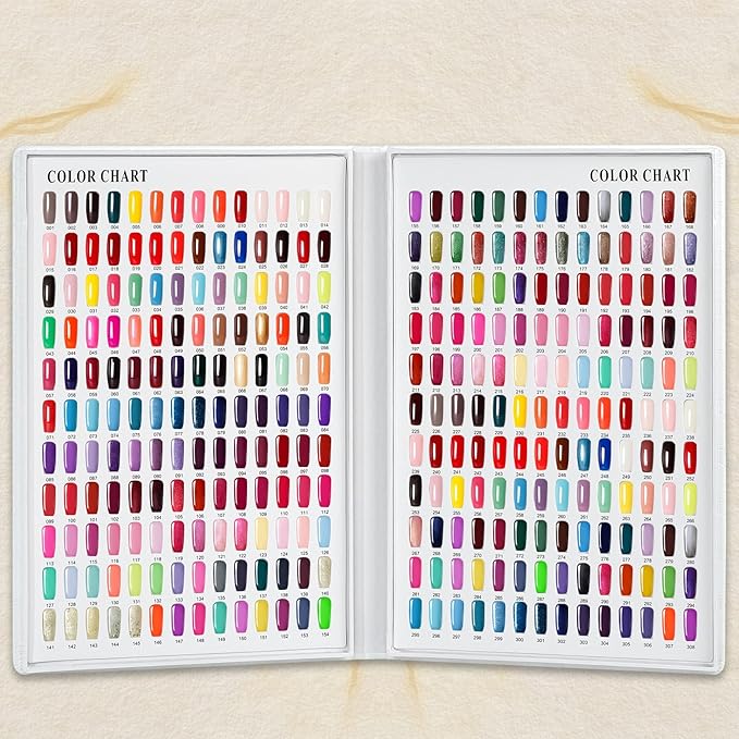 308 Colors Nail Swatches Book with 360 Nail Tips Professional Nail Color Chart Card Display Gel Polish Book Nail Painting Practice Design Board No Need Pasting, No Need Glue for Nail Salons