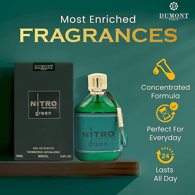 Nitro Green - Eau De Parfum - 3.4oz - Luxury Perfume for Men - Woody, Floral, Fruity & Masculine Fragrance - Long Lasting Cologne Mist & Body Spray - for Him