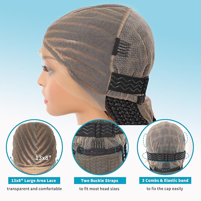 13x8 HD Lace Front Braided Wigs Cornrow Braided Wigs for Women Box Braid Wig with Baby Hair Middle Parted Human Hair Blended Braided Lace Front Wigs Black 36 Inch
