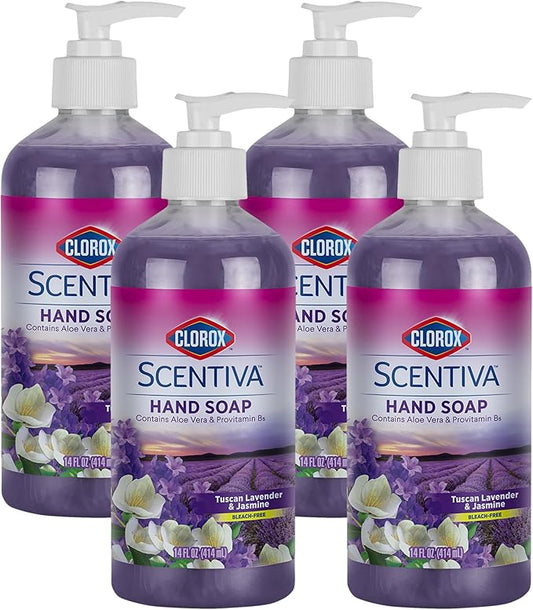 Clorox Scentiva Liquid Hand Soap 14 oz Liquid Hand Wash with Aloe Vera Vitamin B5 BleachFree Scented Hand Soap for Kitchen or Bathroom, Tuscan Lavender & Jasmine, 1 Count (Pack of 4)