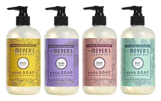 MRS. MEYER'S CLEAN DAY Holiday Hand Soap Bundle (Mint + Lilac + Daisy + Rose)