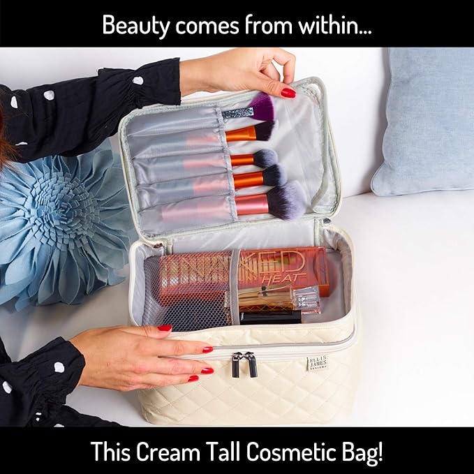 Large Travel Makeup Bag for Women - Cream Make Up Bag for Women - Travel Cosmetic Bag - Makeup Case Gifts for Women, Makeup Organizer Bag, Travel Toiletry Bag for Women
