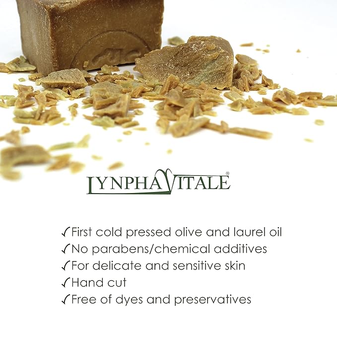 LYNPHA VITALE Aleppo Soap Bar with Olive Oil and 25% of Laurel Oil – Handmade Soap for Sensitive Skins, Original Recipe - 100% Natural and Biodegradable - 1x7,05 oz