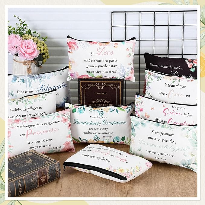 Jetec 30 Pcs Christian Gift for Women Religious Mother's Day Gifts Cosmetic Bags Inspirational Bible Verse Pencil Pouch Makeup Bags with Zipper for Travel Women Mother Sister(Spanish Bright Style)