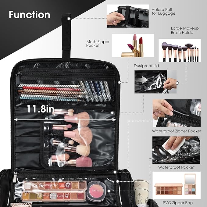 18.1" Extra Large Makeup Bag, Travel Makeup Organizer Big Makeup Cases Make up Cosmetic Train Case Professional Organizer Box Cosmetology Bag for Artist,Nail,Tattoo with 4 Clear Pouch Bags