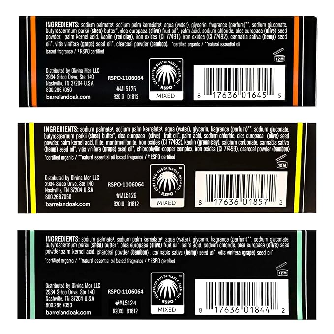 Barrel and Oak - Exfoliating Bar Soap Variety Pack, Men's Soap Bar, Natural Exfoliator, Skin Scrub, Deep Cleans Pores (6 oz Per Bar Soap, 3-Pack)