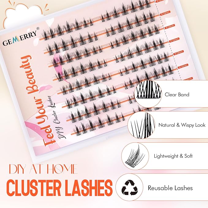 GEMERRY Lash Clusters Natural Eyelash Clusters Wispy Cluster Eyelash Extensions Lash Extension Clusters DIY at Home Cluster Lashes