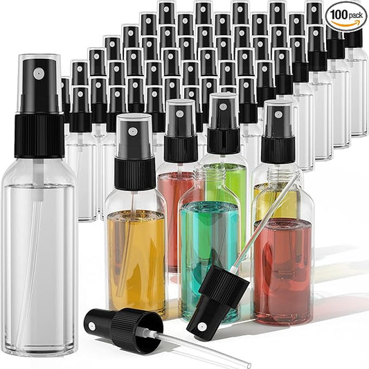 100Pack 2oz Spray Bottles Small, 60ml Travel Spray Bottle Black Fine Mist Sprayer, Empty Refillable Containers Portable Cosmetic Bulk Plastic Spray Bottles for Plants, Cleaning, Misting & Skin Care