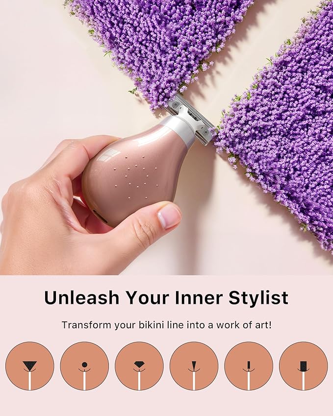 [2025 Upgraded] Body Hair Trimmer for Women [Small But Powerful] Painless Pubic Hair Removal, Waterproof Wet/Dry Bikini Line Shaver, USB-C Charging Electric Razor with Travel Case, Rose Gold