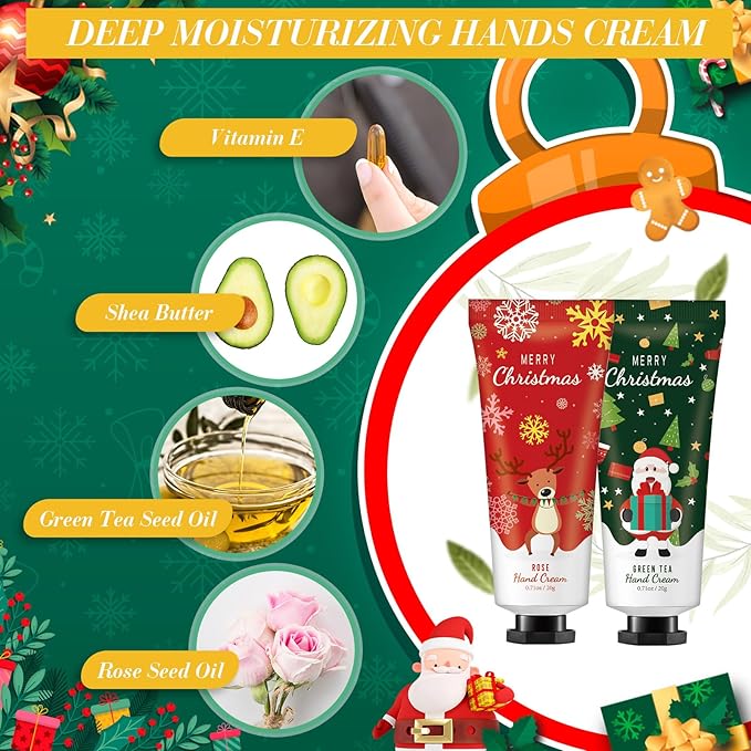 48 Christmas Hand Cream Gift Set Christmas Stocking Stuffers Hand Cream Travel Size Care Cream Bulk Mini Hand Lotion for Dry Cracked Hands Employees Colleagues Teacher Gifts