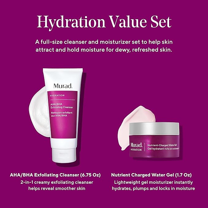 Murad Smooth & Replenish Value Set - 2-Piece Full-Size Set $117 Value - AHA/BHA Cleanser & Water Gel Moisturizer