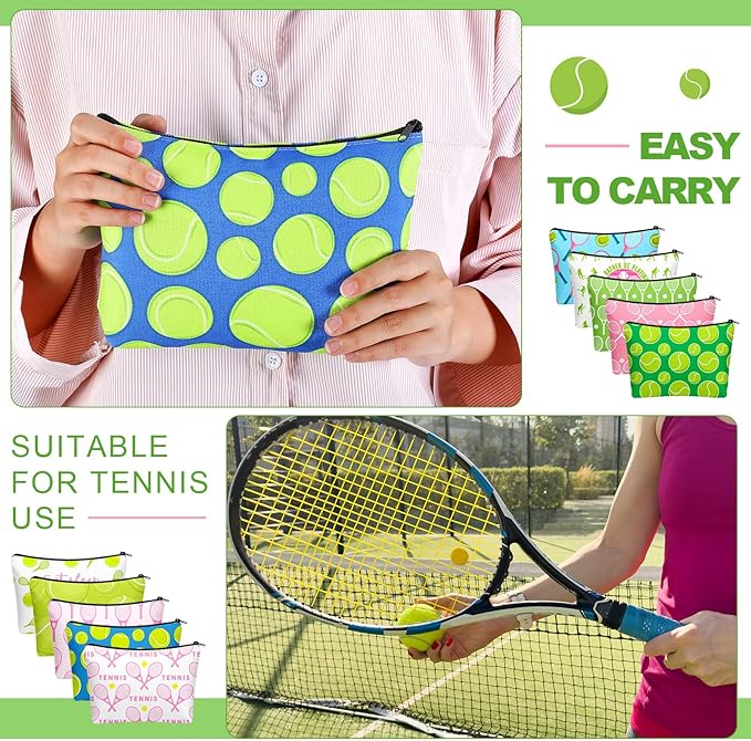 10 Pieces Ball Sports Gifts for Women Funny Cosmetic Bag Inspirational Makeup Bag Accessories for Women Sports Lovers Players Coach Christmas Team Gifts(Tennis)