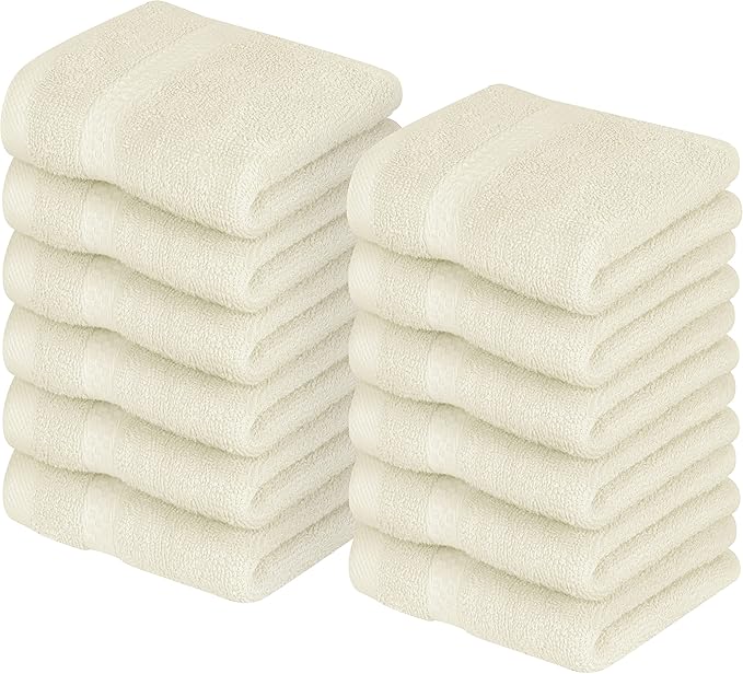 Utopia Towels 12 Pack Premium Wash Cloths Set, 12 by 12 Inches, 100% Cotton Ring Spun, Highly Absorbent and Soft Feel Essential Washcloths for Bathroom, Spa, Gym, and Face, Ivory